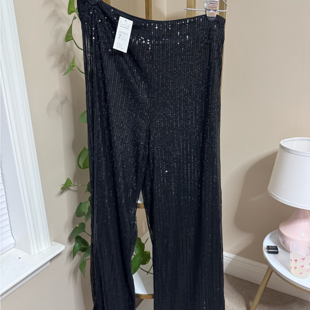 CUPSHE Black Sequin Wide-Leg Pants NWT
